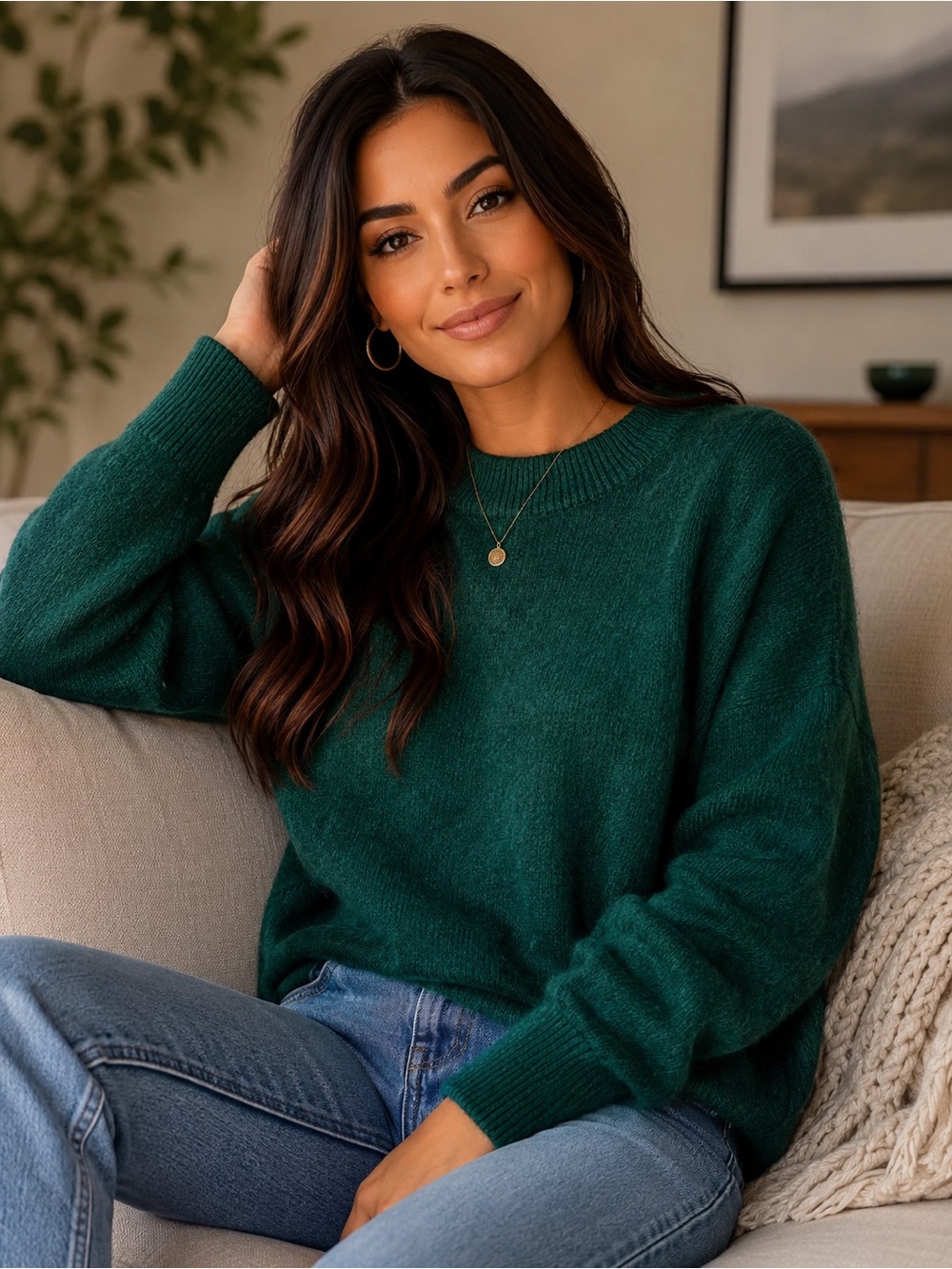 Cozy Crewneck Sweater in Deep Green